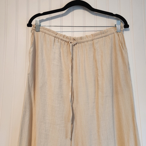 ZARA Tan Cream Crepe Euro Summer Drawstring Waist Wide Leg Pants Small - Picture 2 of 5